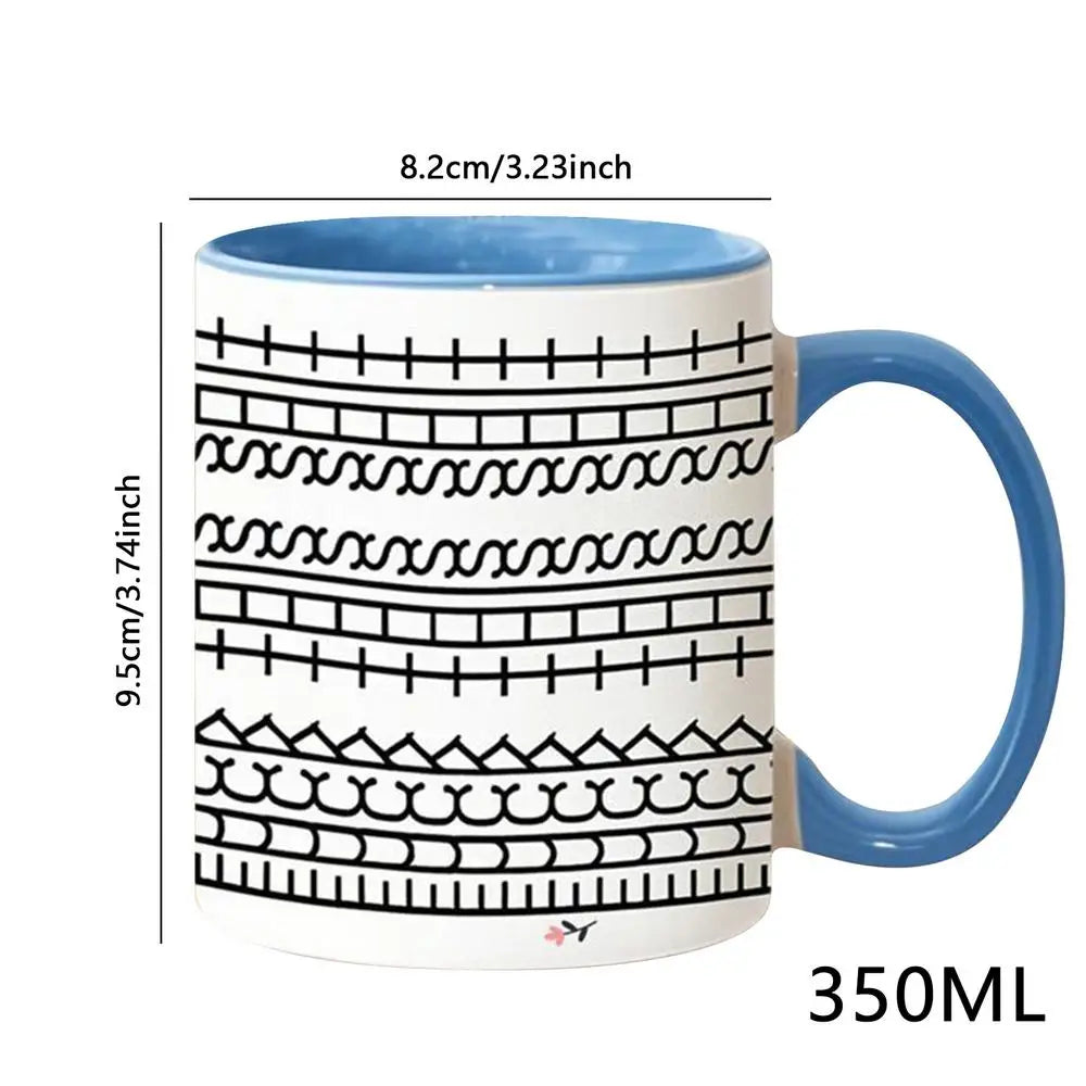 Patterned Ceramic Mug with Colored Handle