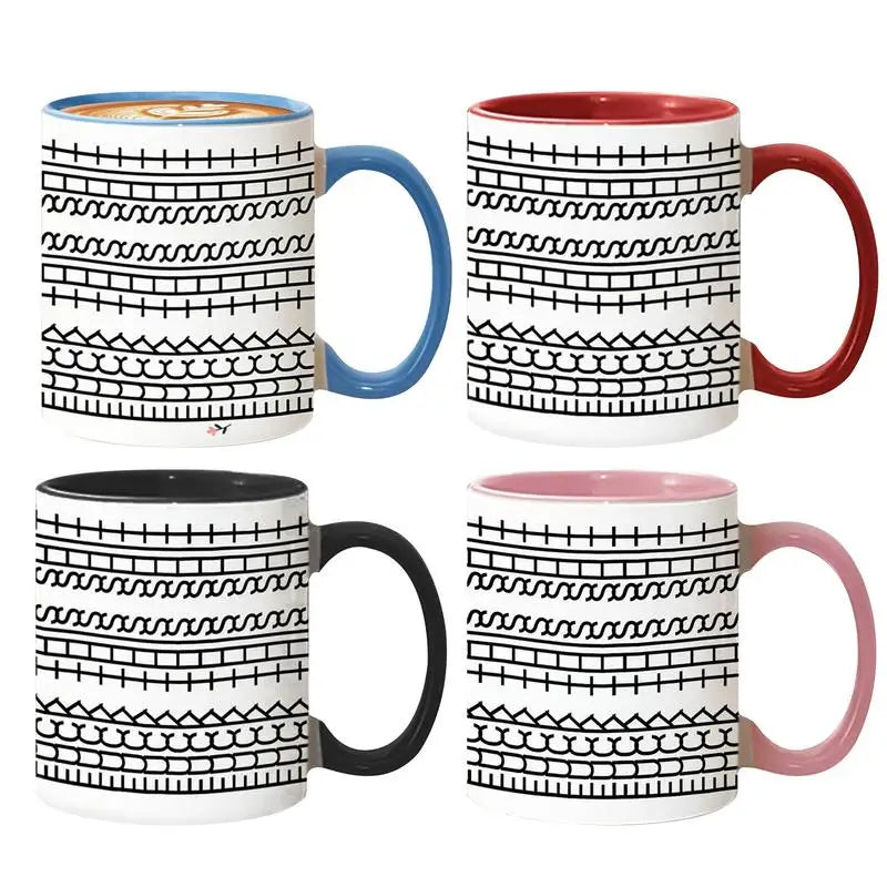 Patterned Ceramic Mug with Colored Handle