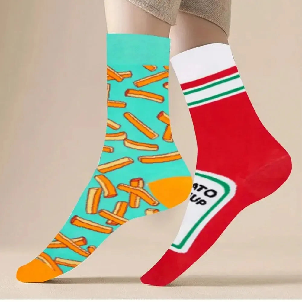 French Fries & Ketchup Mismatched Socks